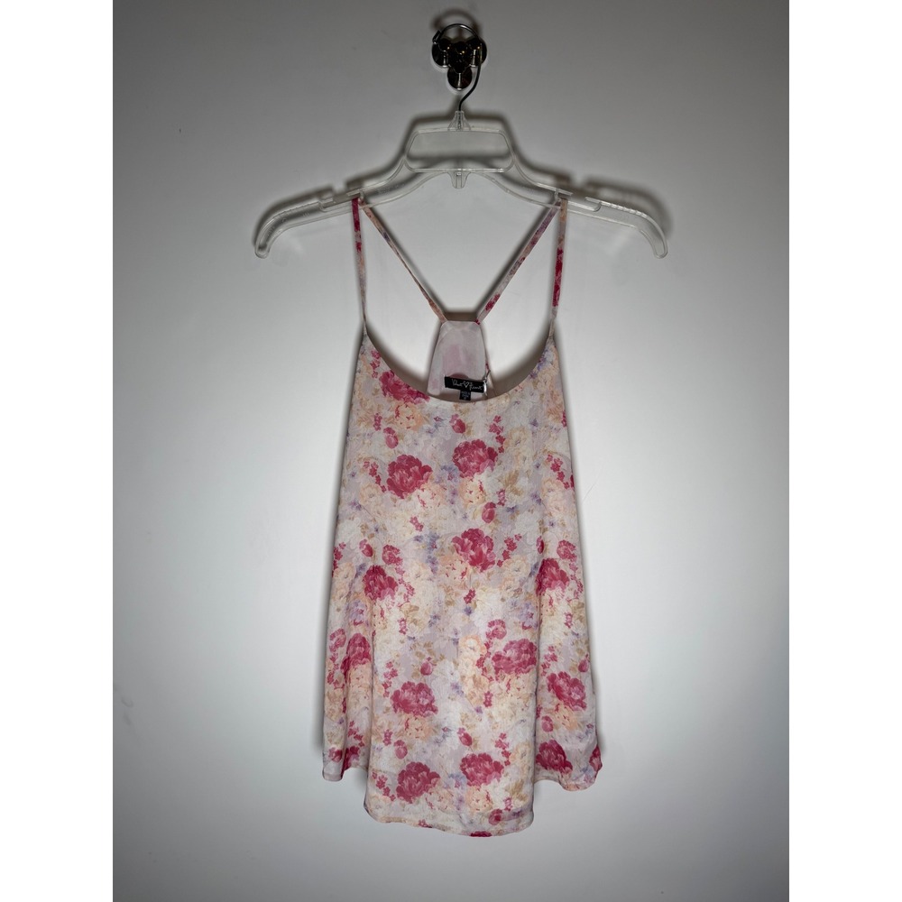 Velvet Heart Floral Racerback Camisole Top Pink Cream Chiffon Tank 8FH-23862